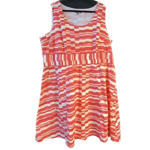 Roz & Ali Sleeveless Fit and Flare Curvy Swing Dress Women Plus 24W Pink & White